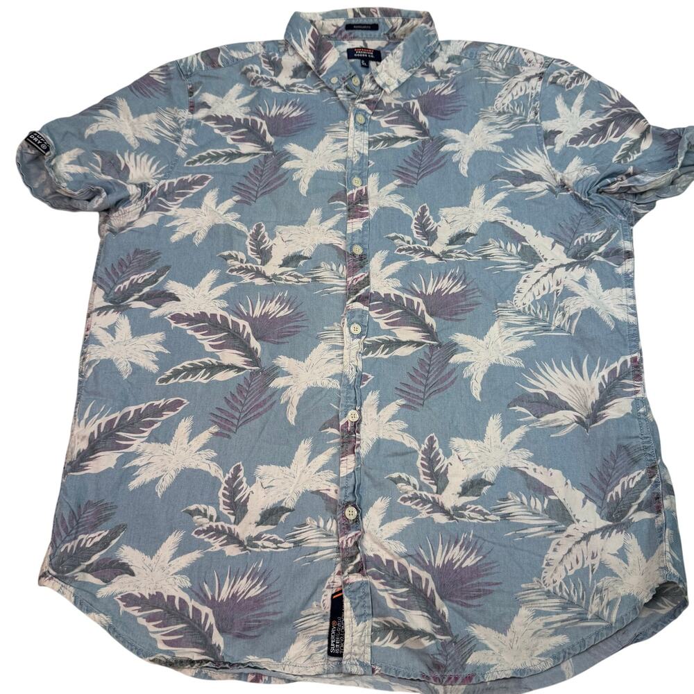 Superdry Men's Regular Fit Hawaiian Short Sleeve Button Down Shirt Size 2XL Blue